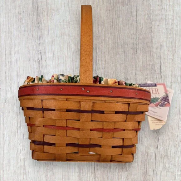 Longaberger 1995 Signed Easter Basket Handwoven Liner Insert Original Paperwork